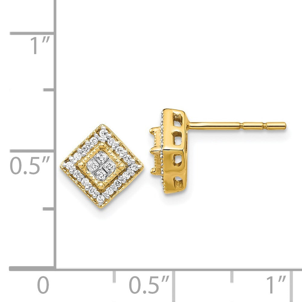 14k Yellow Gold Polished Diamond Stud Earrings