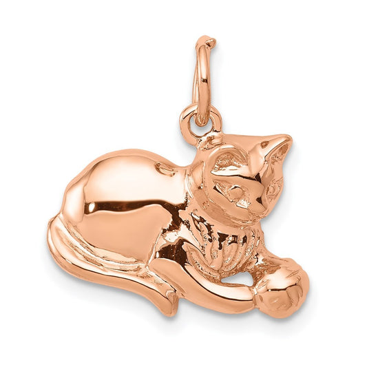 14k Rose Gold Solid Polished Open-Backed Cat Charm Pendant