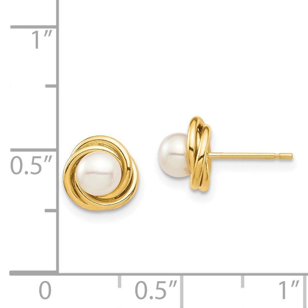 14k Yellow Gold 4-5mm White Button Freshwater Cultured Pearl Stud Earrings