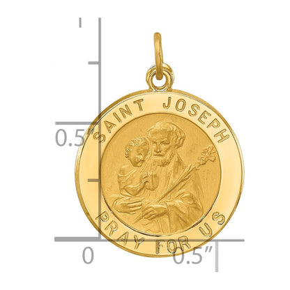 14k Yellow Gold Solid Polished/Satin Small Round St. Joseph Medal Pendant