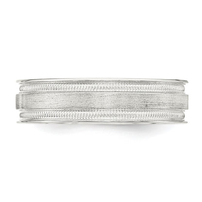 Sterling Silver 6mm Brushed Flat Milgrain Grooved Edge Fancy Band Size 11