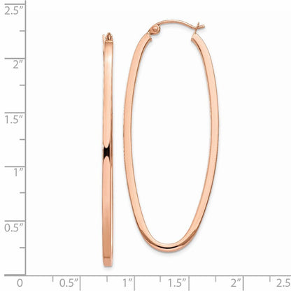 14k Rose Gold 2mm Square Tube Oval Hoop Earrings