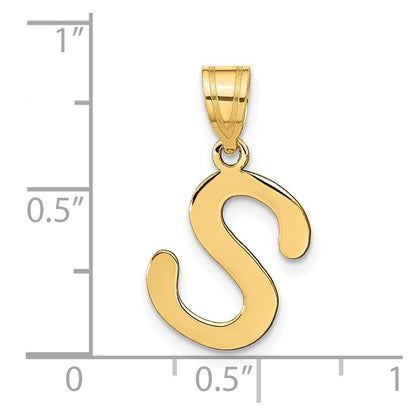 14k Yellow Gold Polished Bubble Letter S Initial Pendant for Women