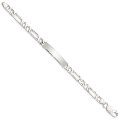 Sterling Silver 8inch Polished Engraveable Figaro Link ID Bracelet
