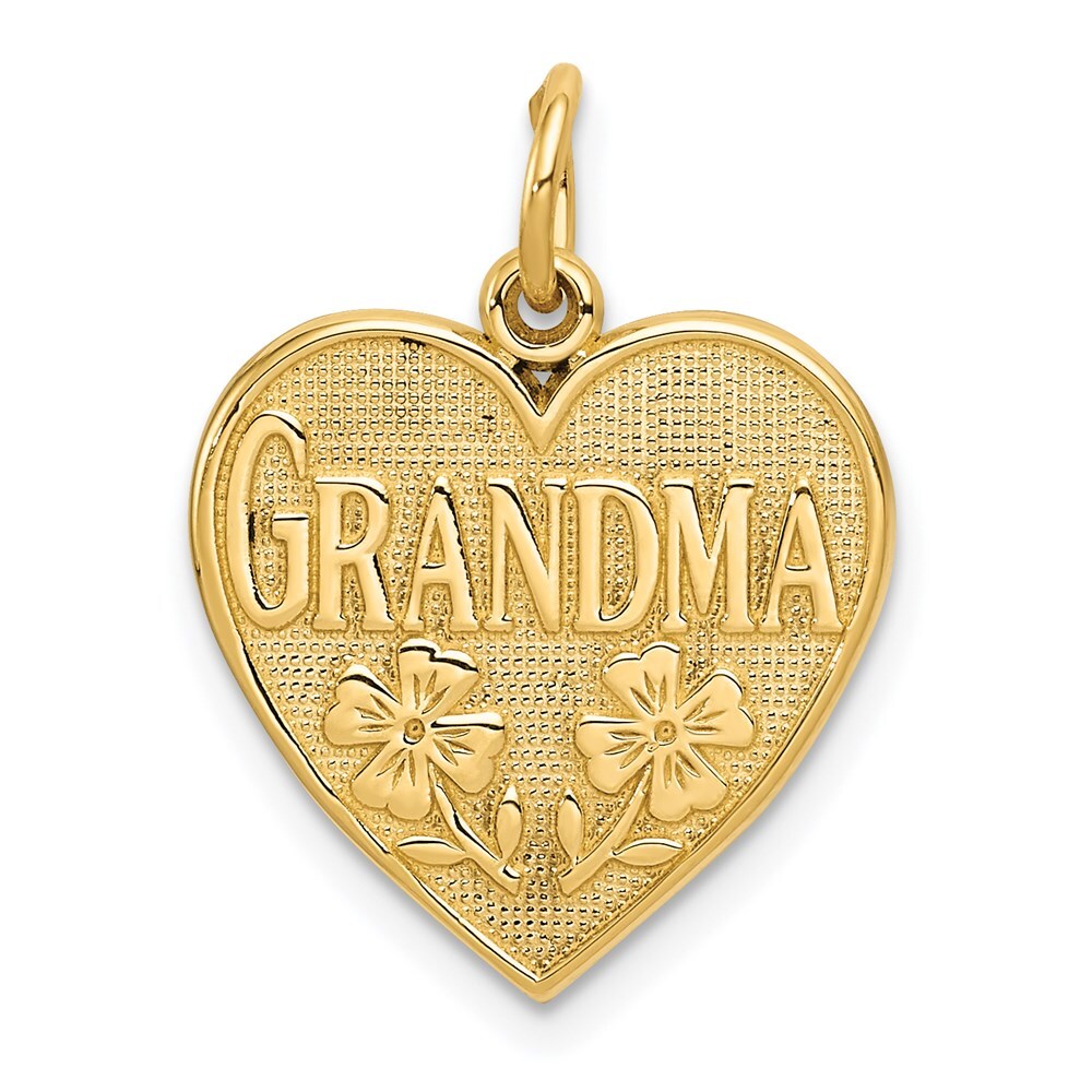 14k Yellow Gold GRANDMA Heart Charm Pendant for Women