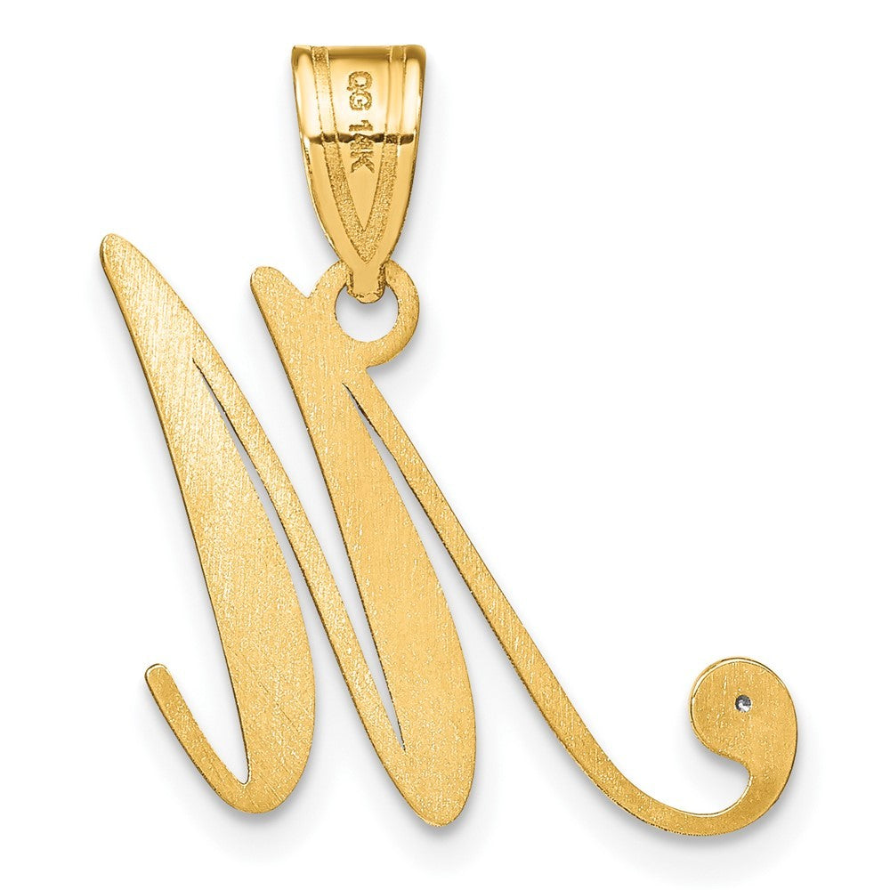 14k Yellow Gold Script Letter M Initial Pendant with Diamond