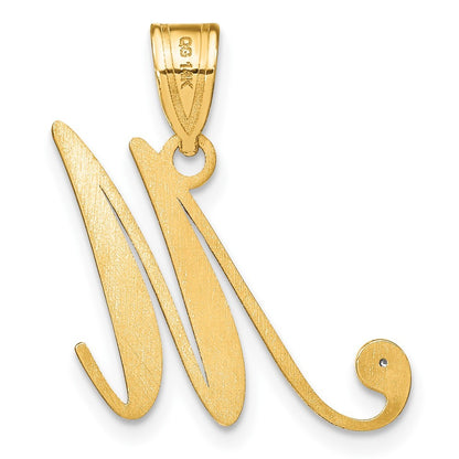 14k Yellow Gold Script Letter M Initial Pendant with Diamond