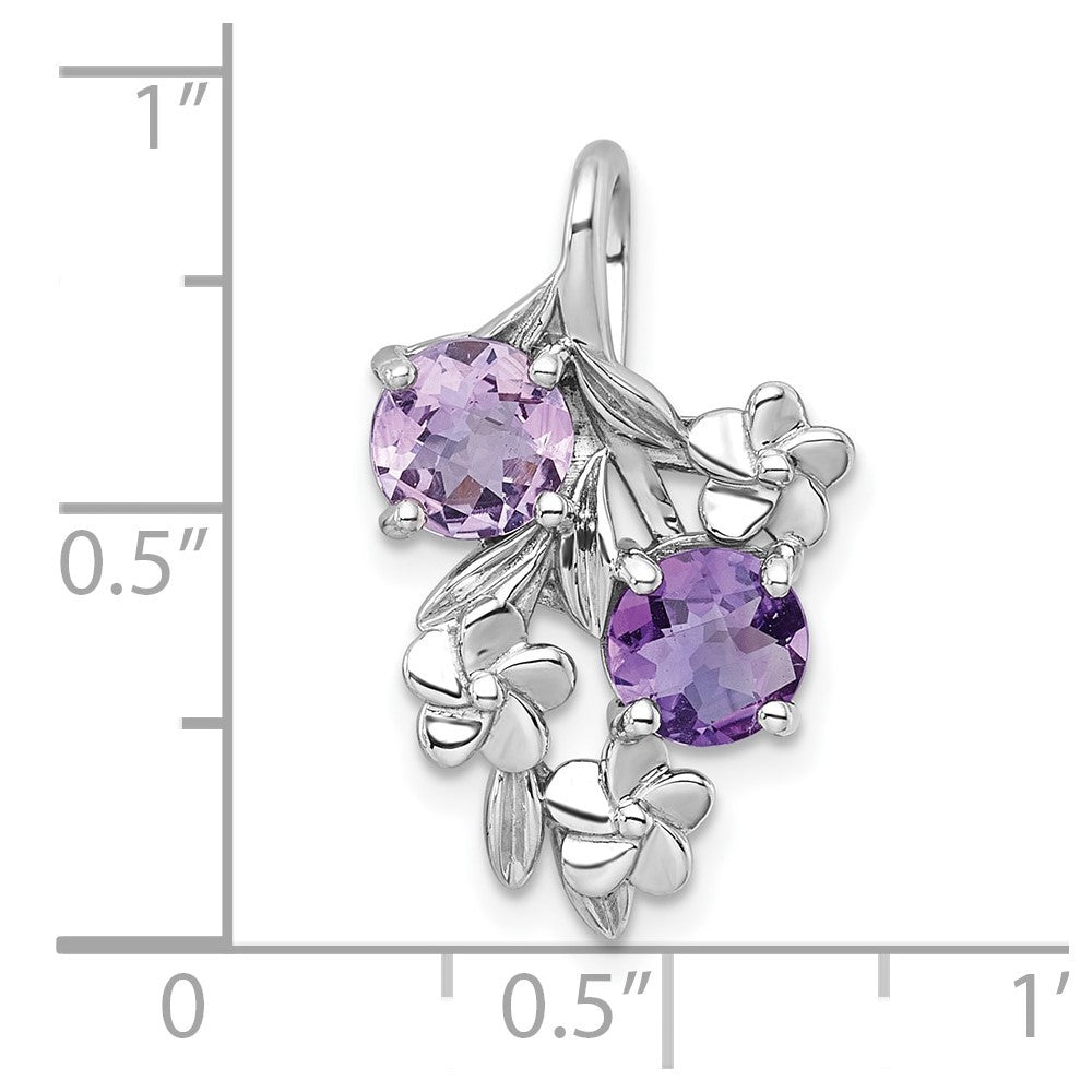 Sterling Silver Textured Amethyst and Rose de France Quartz Floral Chain Slide