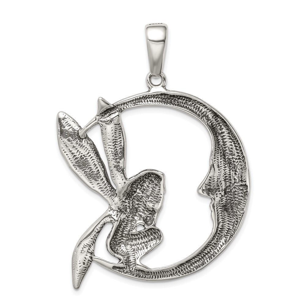 Sterling Silver Antiqued Moon/Fairy Pendant Holiday Gift for Women