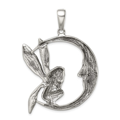 Sterling Silver Antiqued Moon/Fairy Pendant Holiday Gift for Women