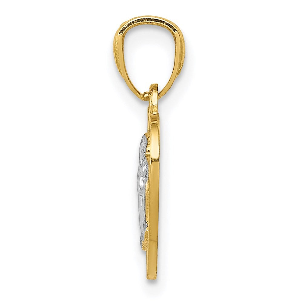14k Yellow Gold w/Rhodium Polished Guardian Angel in Heart Pendant