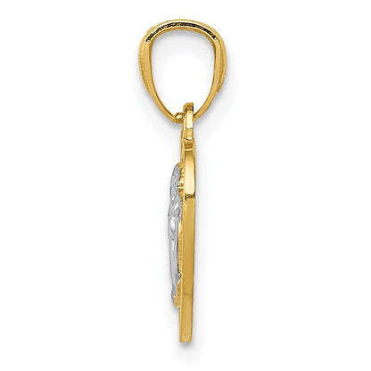 14k Yellow Gold w/Rhodium Polished Guardian Angel in Heart Pendant
