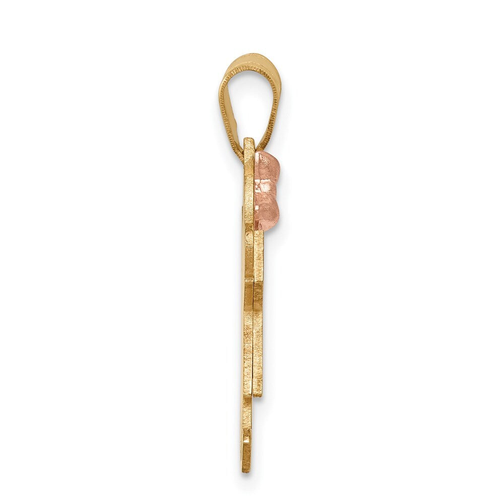 14k Two-tone Gold Small Girl with Bow on Left Engravable Charm Pendant