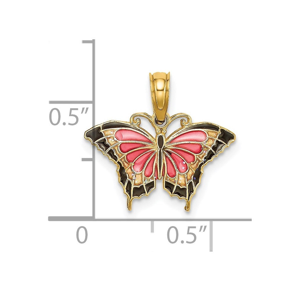 14k Yellow Gold Small Enameled Pink Butterfly Charm