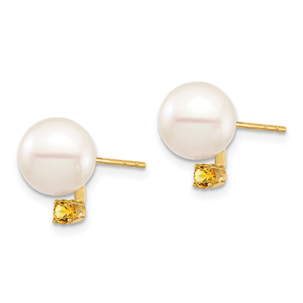 14k Yellow Gold 8-8.5mm Freshwater Cultured Pearl & Citrine Earrings