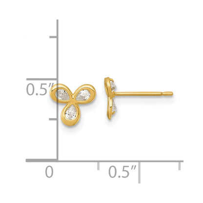 14k Yellow Gold Polished Cubic Zirconia Stud Earrings Gift for Women