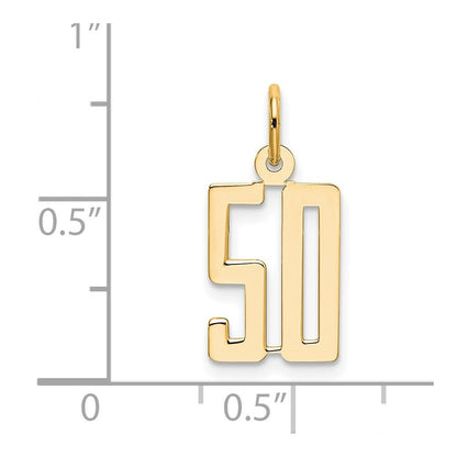 14k Yellow Gold Small Elongated Number 50 Charm Pendant for Women