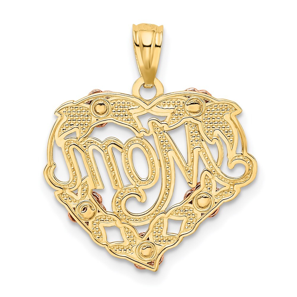 14k Two-tone Gold White Rhodium MOM Heart Pendant for Women
