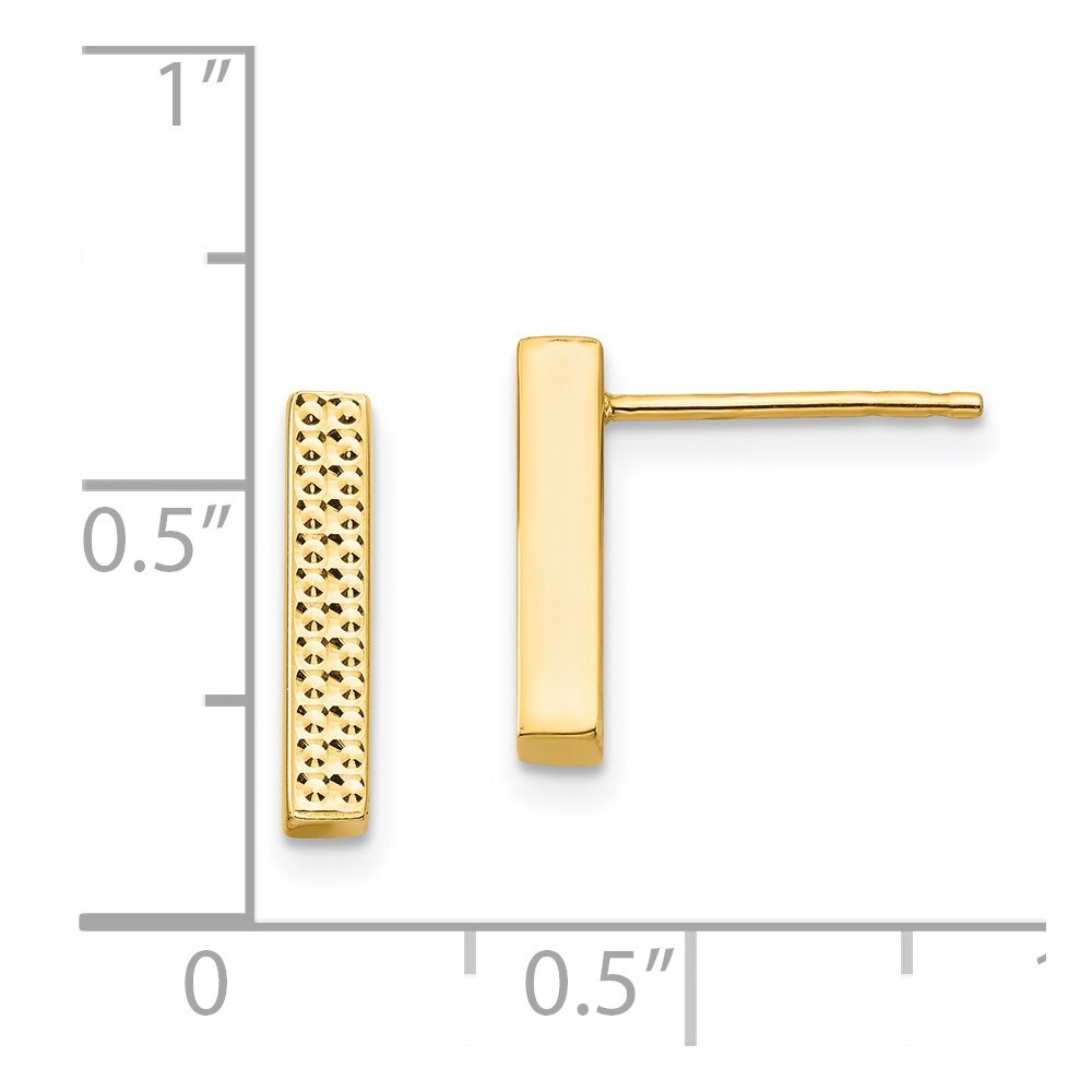 14k Yellow Gold Textured Bar Stud Earrings Gift for Women