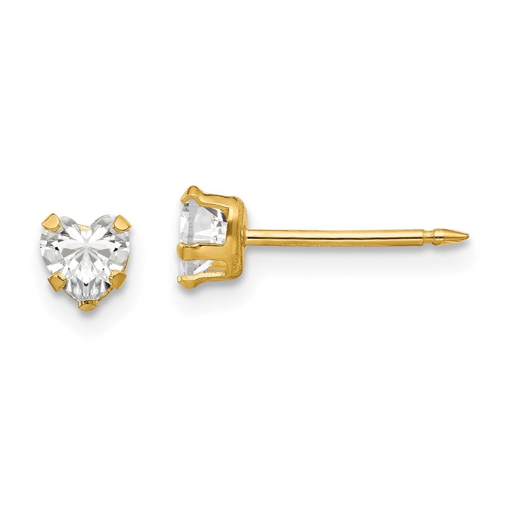 14k Yellow Gold 4mm Clear Heart CZ Earrings