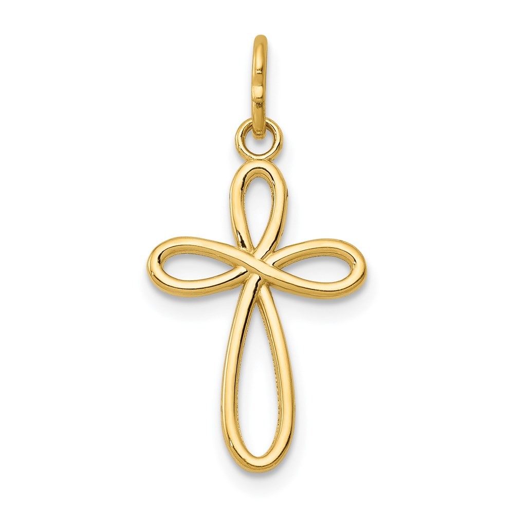 14k Yellow Gold Gold Polished Small Ribbon Cross Pendant