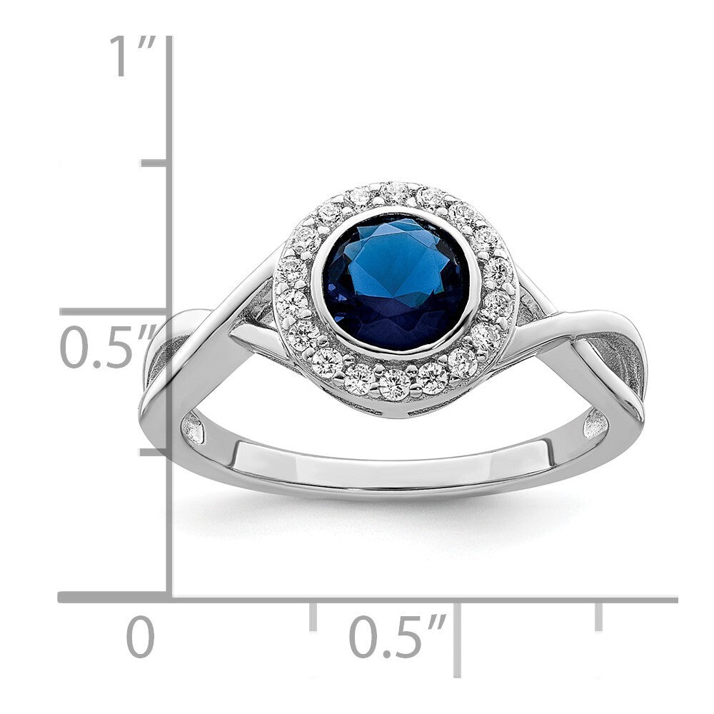 Sterling Silver Rhodium-plated CZ and Glass Stone Ring Size 8