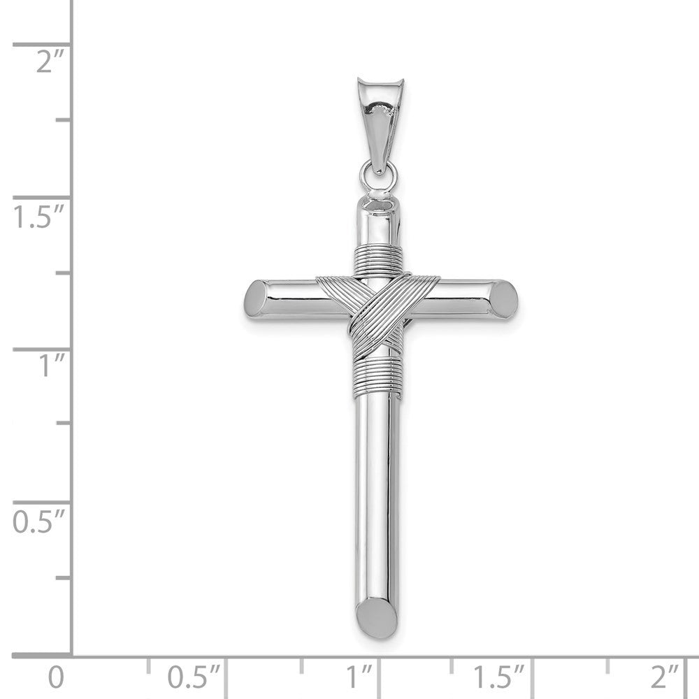 14k White Gold Center Wrap Tube Cross Pendant