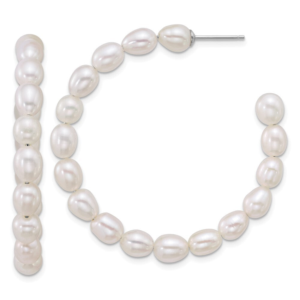 Sterling Silver 5-6mm White Rice Cultured Pearl Beaded Post Hoop Earrings