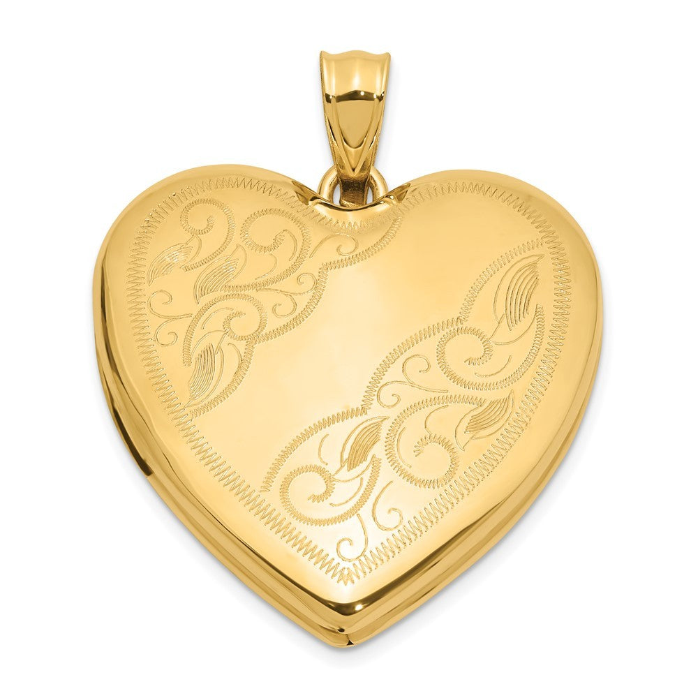 14k Yellow Gold Polished Fancy Scrolled Design 24mm Heart Locket