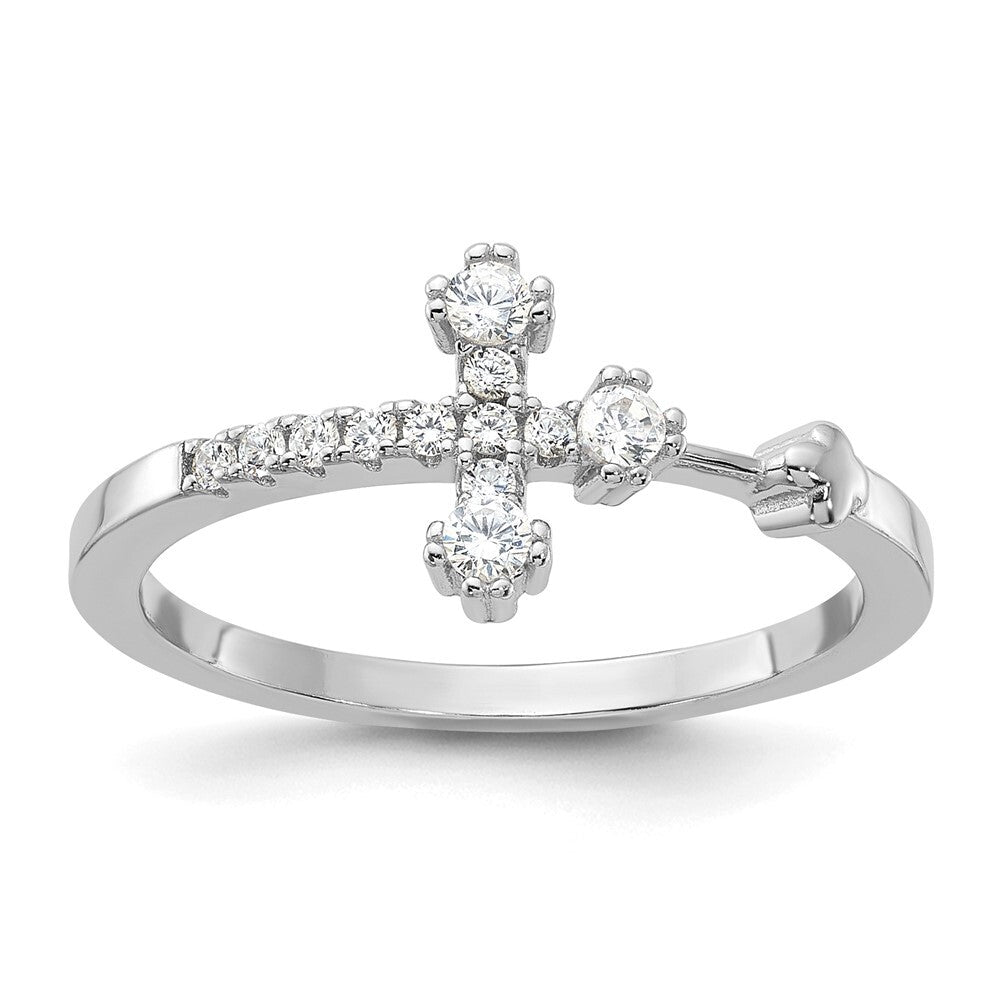 Sterling Silver Flash Platinum-plated CZ Cross Ring Size 6
