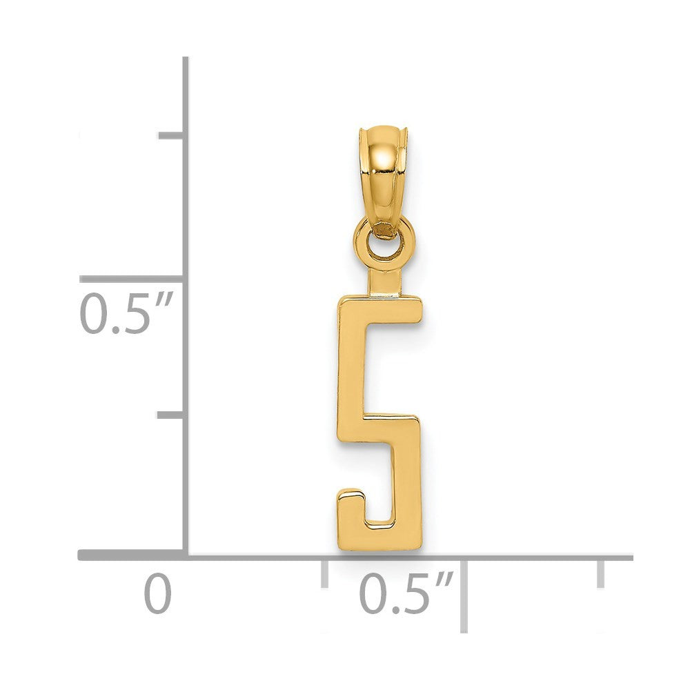 14k Yellow Gold Polished Number 5 Pendant