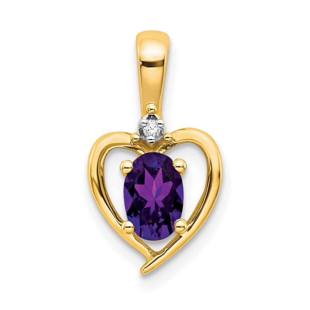 14k Yellow Gold Amethyst and Diamond Heart Pendant