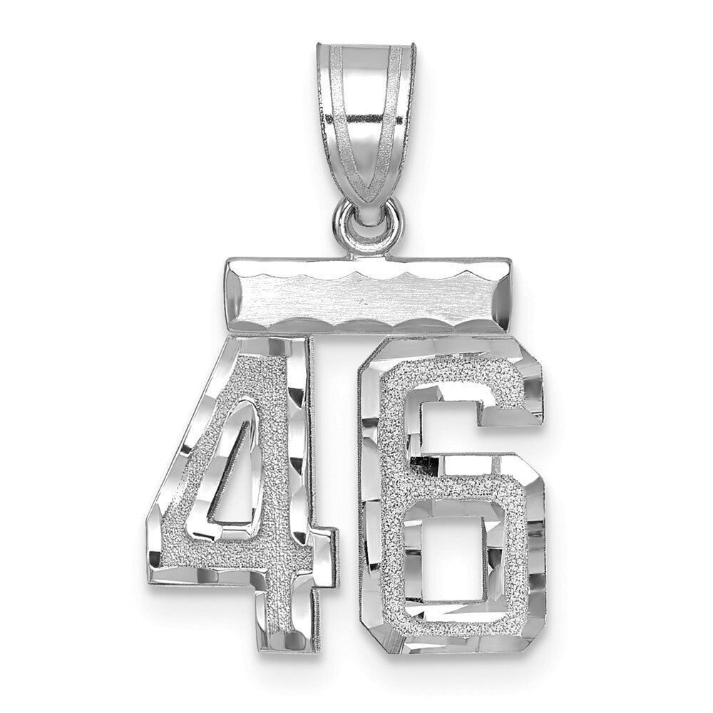 14k White Gold Small Brushed Diamond-cut Number 46 Charm Pendant for Women