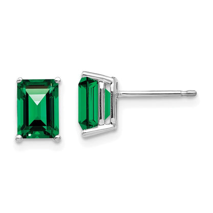 14k White Gold 7x5mm Emerald Cut Mount St. Helens Stud Earrings Gift for Women