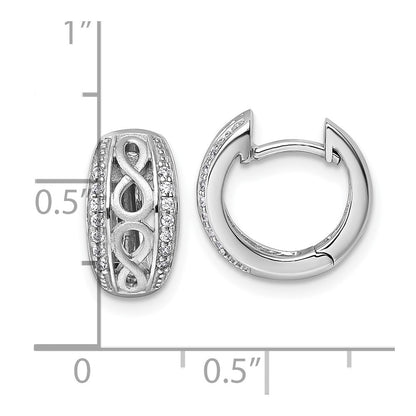 Sterling Silver Polished and Satin CZ Infinity Round Hinged Hoop Earrings
