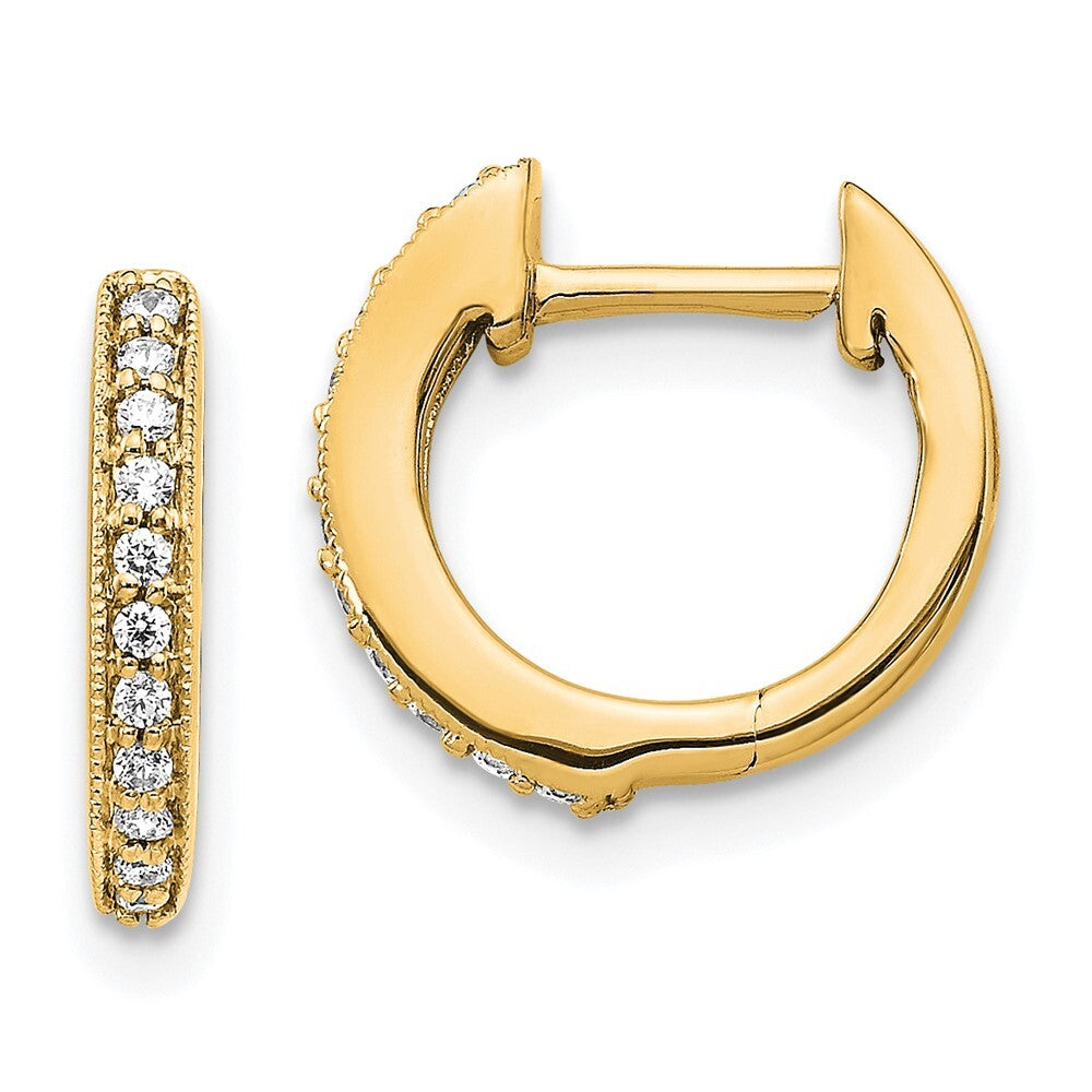14k Yellow Gold Diamond Hinged Hoop Earrings