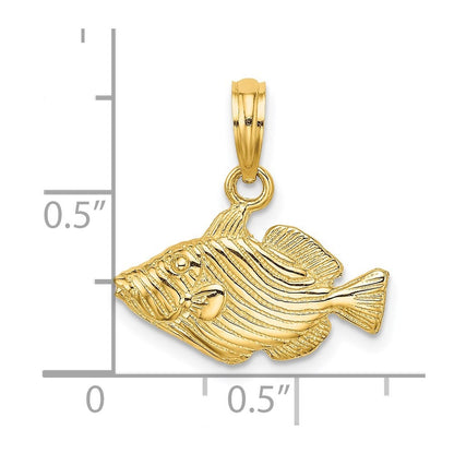 14k Yellow Gold 2-D  Engraved Striped Fish Charm