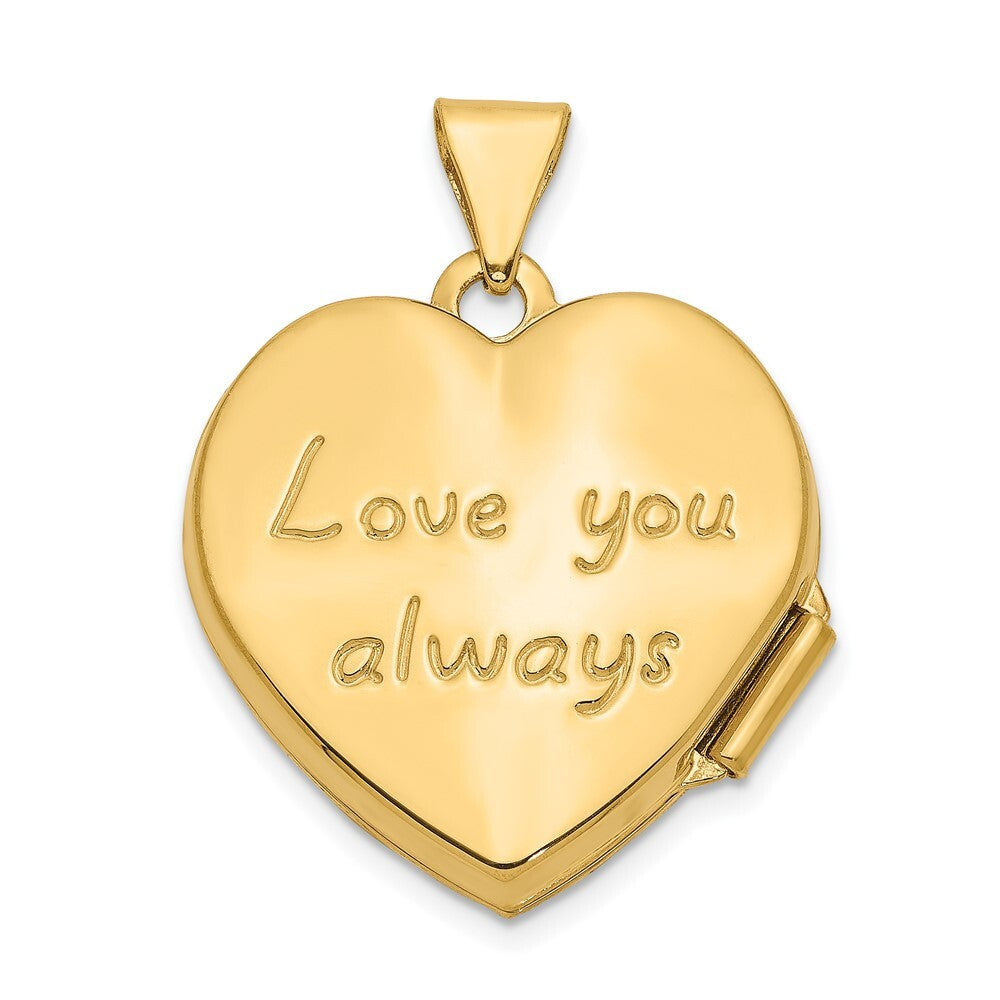 14k Yellow Gold Scrolled LOVE YOU ALWAYS Heart Locket Pendant for Women