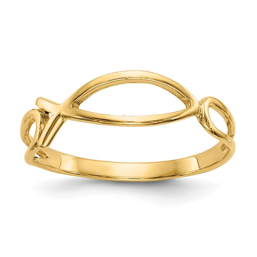 14K Yellow Gold Polished Ichthus Fish Ring
