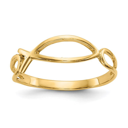 14K Yellow Gold Polished Ichthus Fish Ring