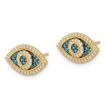 14k Yellow Gold Black Rhodium-plated Polished Blue/White CZ Evil Eye Earrings