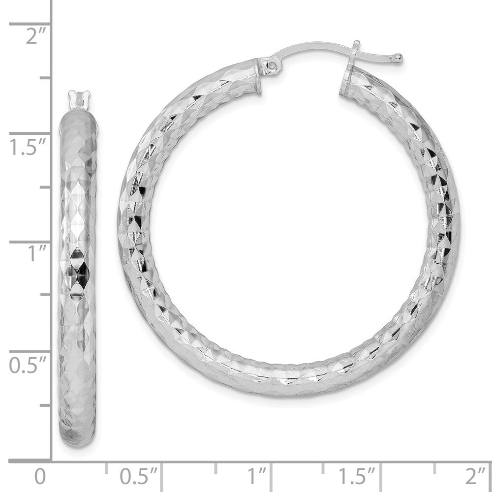 Sterling Silver Rhodium-plated 4.00mm Diamond-cut Hoop Earrings