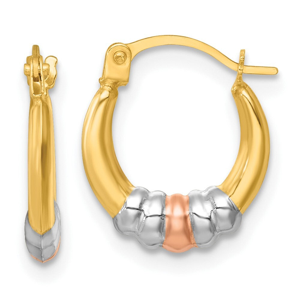 14k Yellow Gold Rhodium and Rose Gold-plating Polished Hoop Earrings