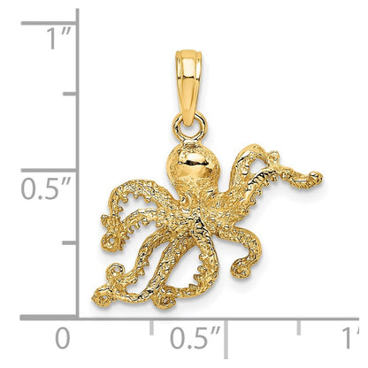 14k Yellow Gold Textured Octopus Charm Pendant for Women