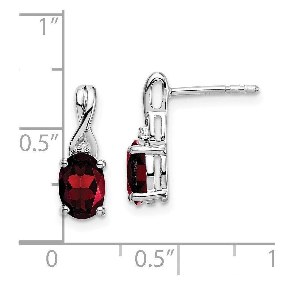 14k White Gold Oval Garnet and Diamond Drop & Dangle Earrings