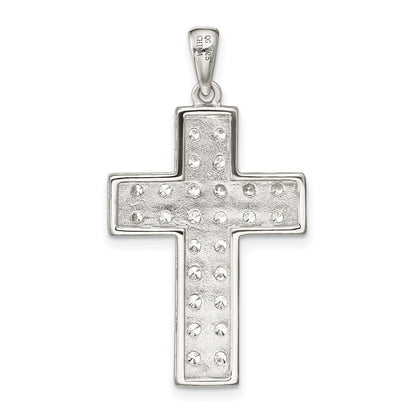 Sterling Silver Rhodium-plated Cubic Zirconia Latin Cross Pendant