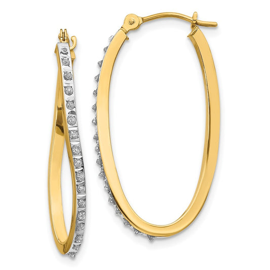14k Yellow Gold Diamond Fascination Twist Hinged Hoop Earrings