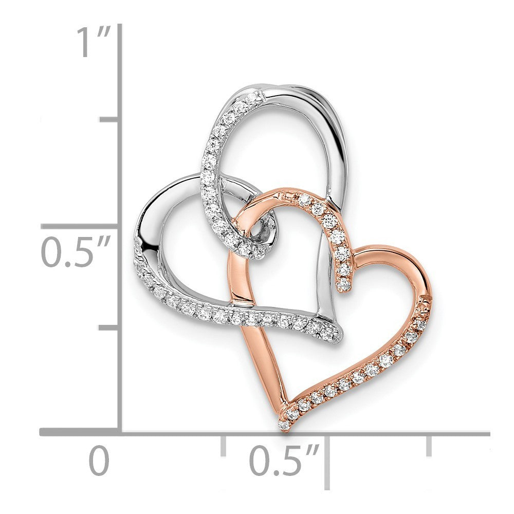 14k Two-Tone Gold White and Rose Double Heart Diamond Chain Slide