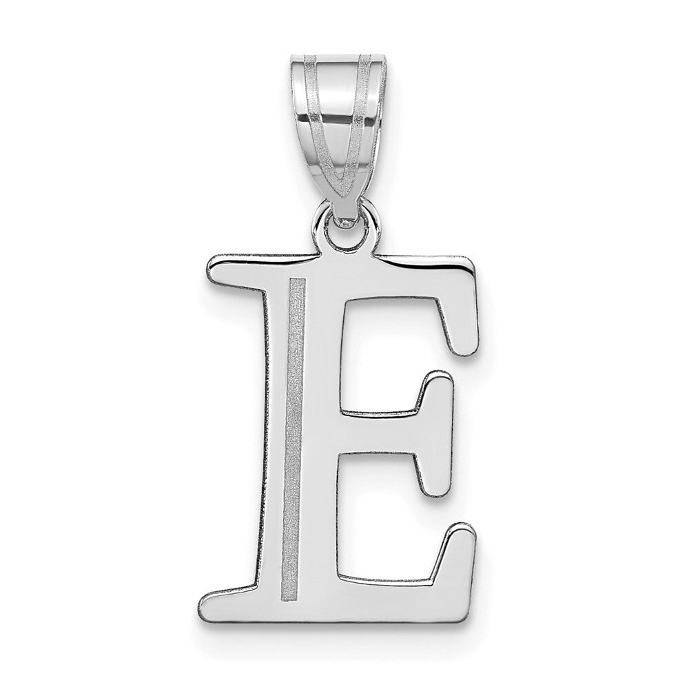 14k White Gold Polished Etched Letter E Initial Pendant for Women