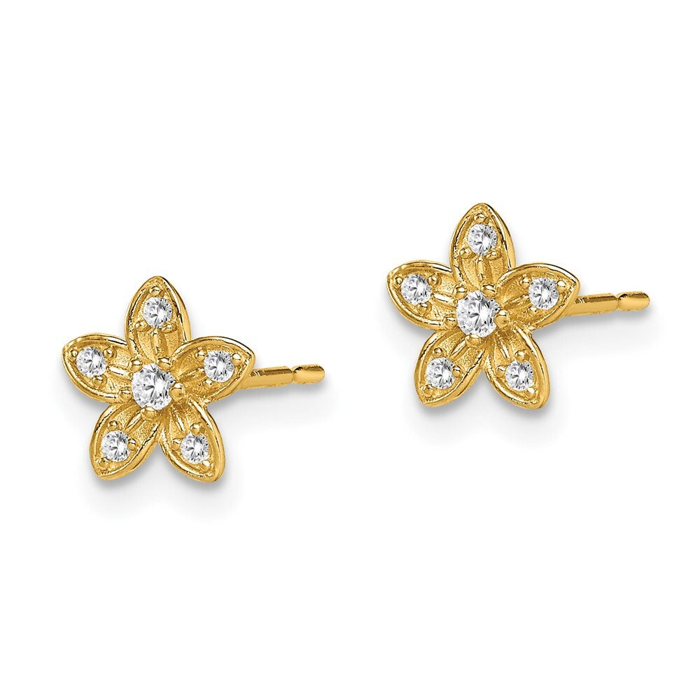 14k Yellow Gold Cubic Zirconia Flower Stud Earrings Gift for Women